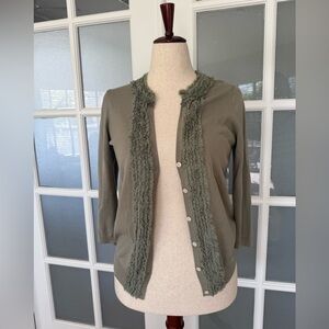 Talbots Sage Green Cardigan with Textured Trim